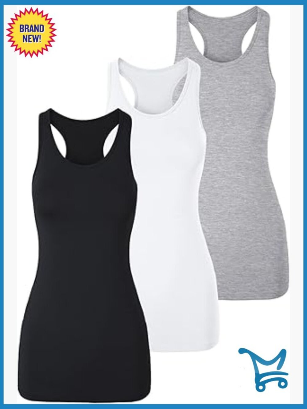 Cotton Racerback Tank Tops 3-Pack Extra Long Layering Camis Activewear